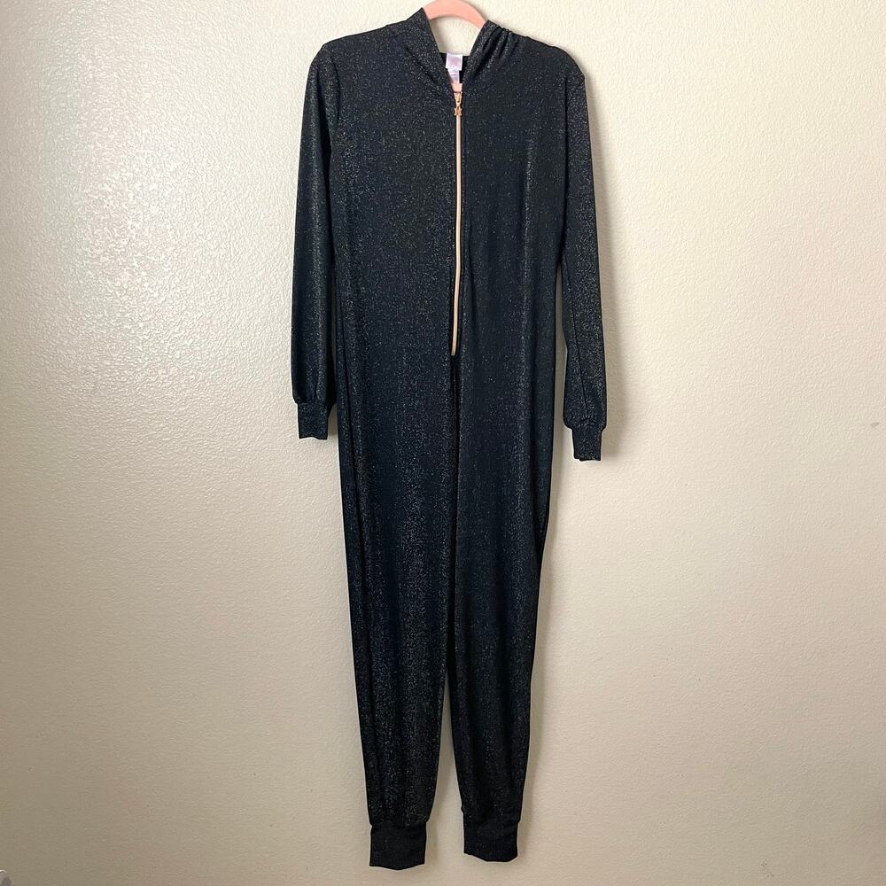Savage X Fenty Jumpsuit Womens Medium Black Sleep & Shine Hooded Glitter Casual - Picture 3 of 11